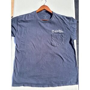Salt Life Graphic T-Shirt Womens Large Navy Blue Livin Salty Marlin Pocket